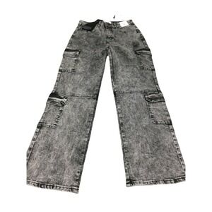 Bamboo Super Soft Rayon Denim Acid Wash Gray Cargo Jeans Wide Leg Size 7 NEW